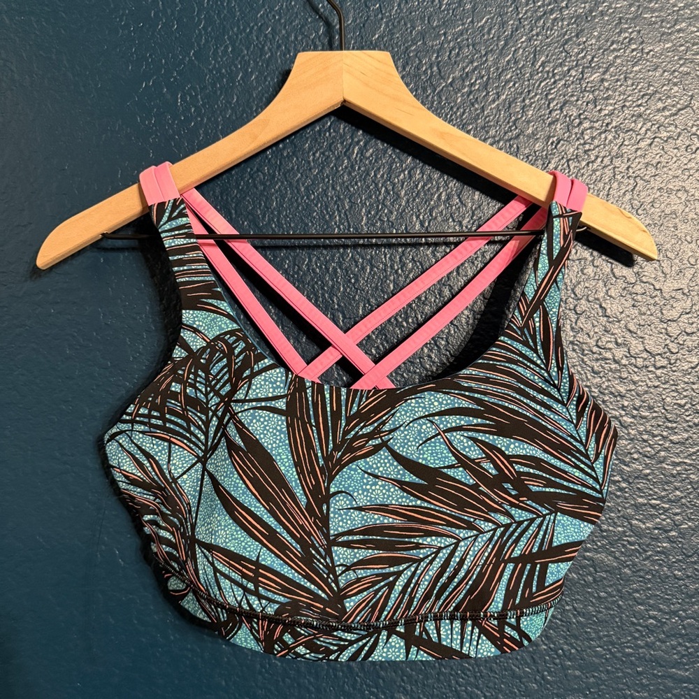 Lululemon Energy Tropical Print Sports Bar with Pink Straps